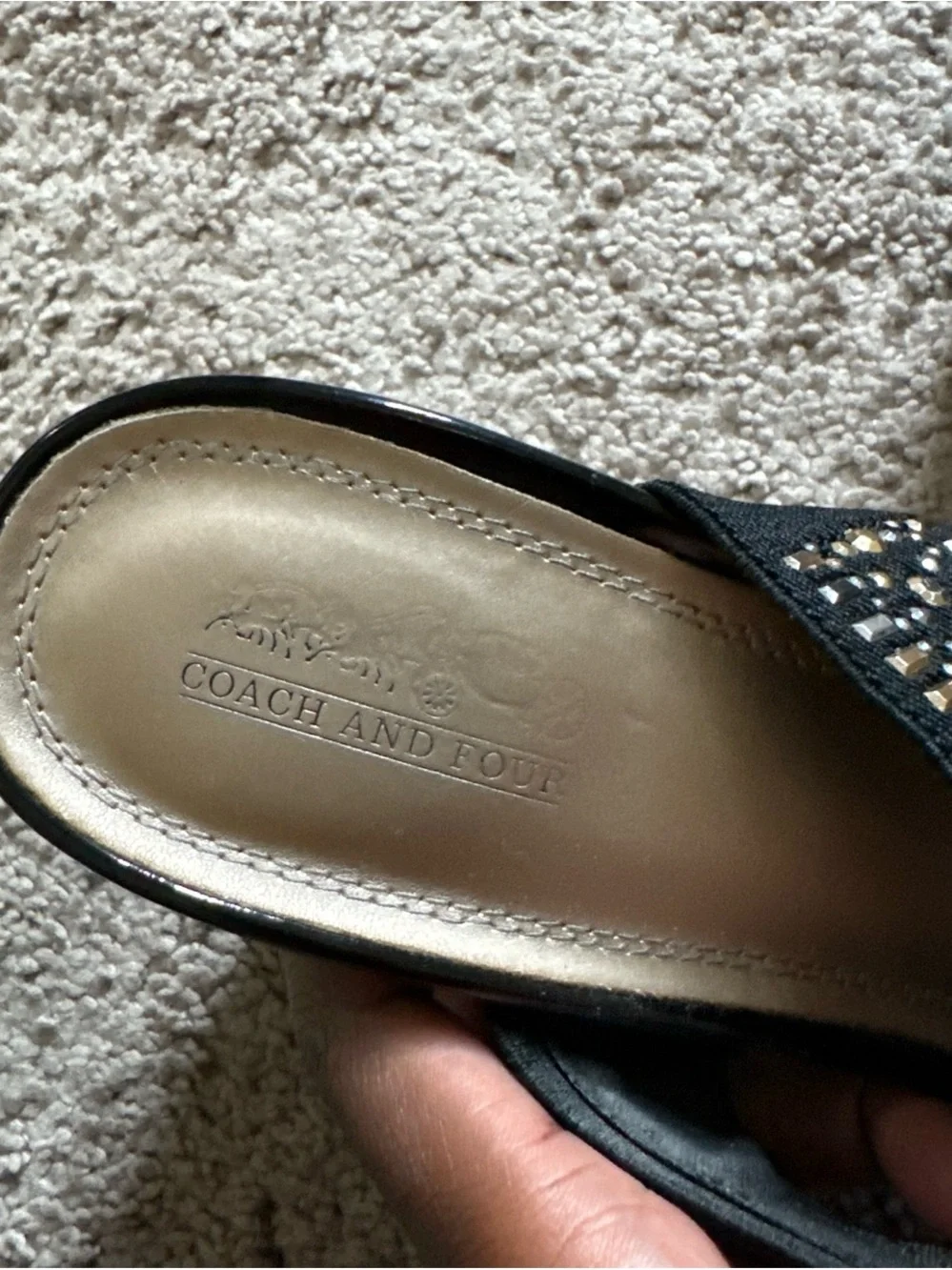 Coach Black Double-Strap Wedge Sandals with Mixed Metallic Studs